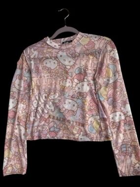 Sanrio Hello Kitty Pastel Kawai Multicolor Long Sleeve Sheer Women's Top